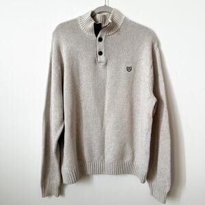 Chaps Elbow Patch 3 Button Mock Neck Sweater Mens XXL Preppy Academia Grandpa